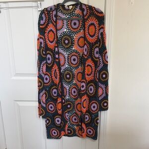 Moth Open Crochet Long Sleeve Dress in Black with Orange & Lavender Accents
